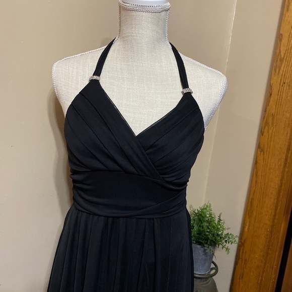 Black Tie Neck Tea-Length Fit + Flare Dress S - Picture 2 of 6